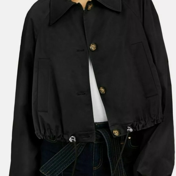 New INC All-Weather Drawstring Button Front Wing Collar Black Trench Coat XXL - Picture 8 of 11